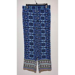 C&C‎ California Boho Palazzo Pants Size Small Indigo Paisley Folk Print Coastal